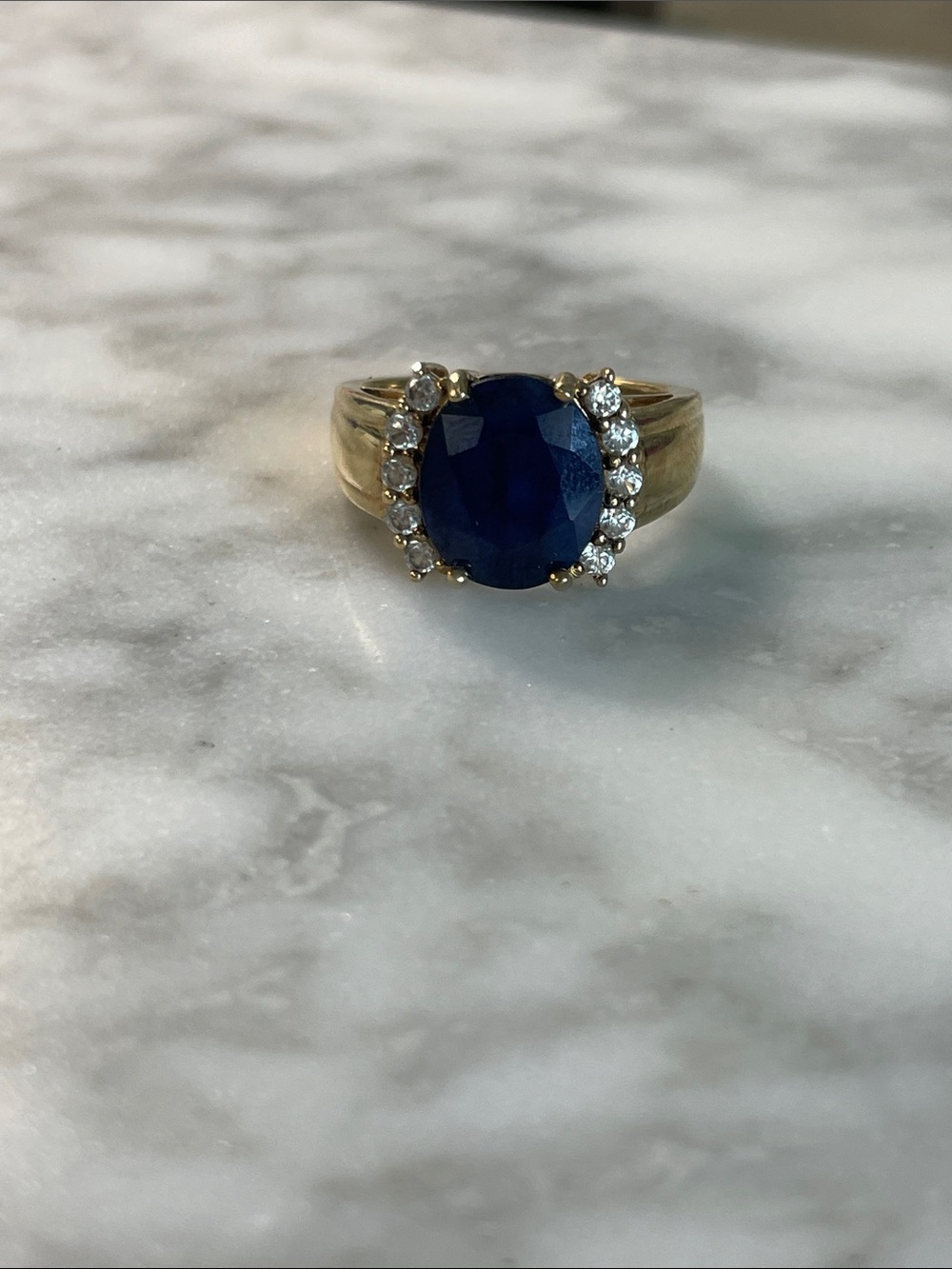 925 Gold Ring Blue Sapphire size 8